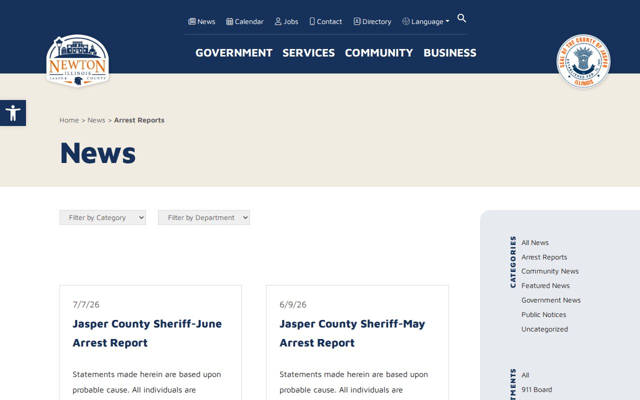 Jasper County arrest report archive without released inmate mugshots